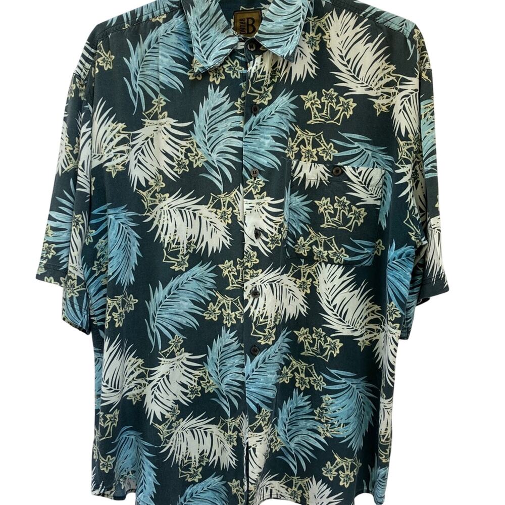 Bruno B Blue Tone Hawaiian Shirt Men's L I 100% Rayon